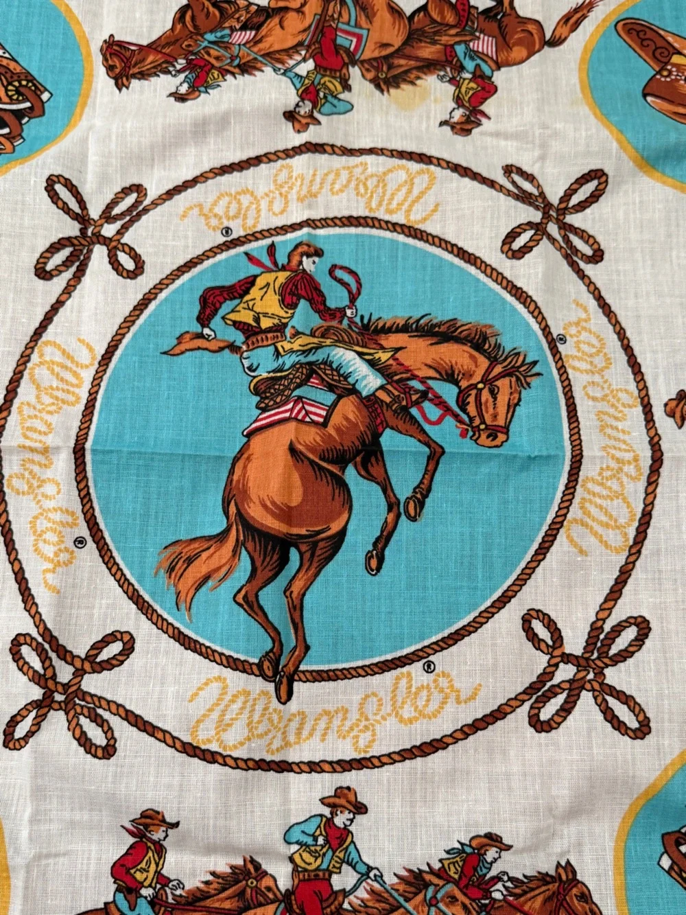 Vintage- Wrangler Western Rodeo Horse Scarf Bandanna Made In USA